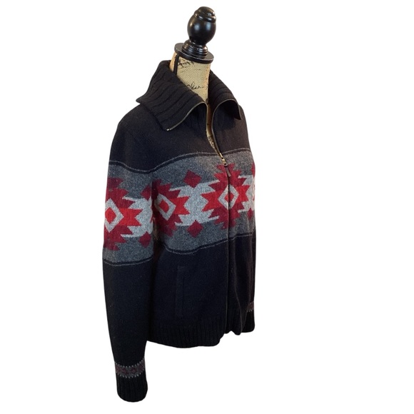 Lauren Ralph Lauren Cardigan Sweater Jacket Wool Tribal Full Zip Womens Large - Picture 4 of 12